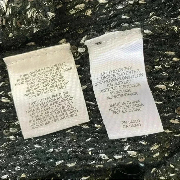 Anne Klein Tweed Blazer Jacket Medium Sequins Black Snap Button Front Careerwear - Picture 12 of 12